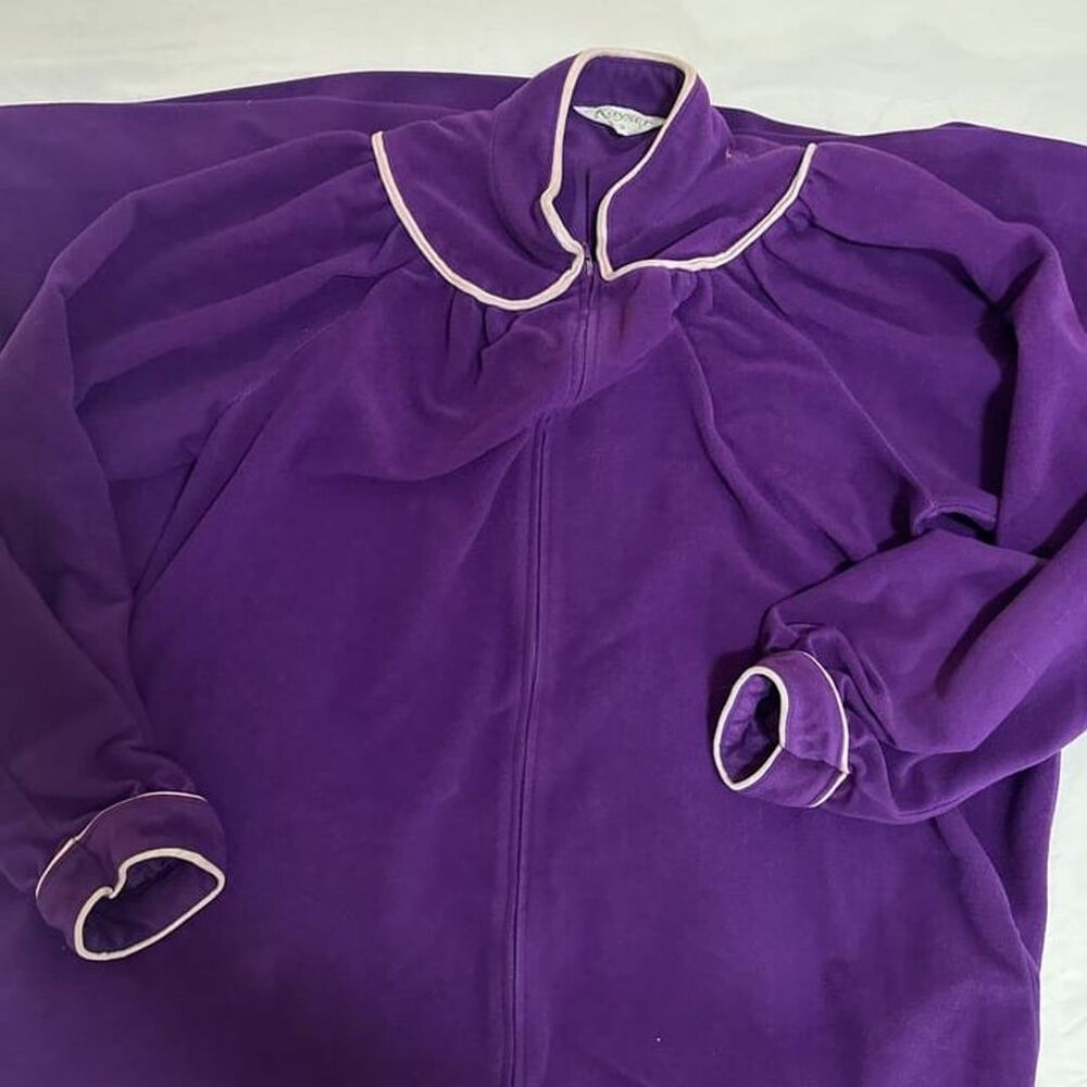 Vintage Vanity Fair Womens Long Robe Full Zip Eveningwear Purple Velour Gold